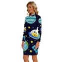 Space Seamless Pattern Illustration Long Sleeve Shirt Collar Bodycon Dress View2