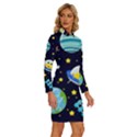 Space Seamless Pattern Illustration Long Sleeve Shirt Collar Bodycon Dress View3