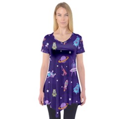 Space Seamless Pattern Short Sleeve Tunic  by Hannah976