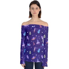 Space Seamless Pattern Off Shoulder Long Sleeve Top by Hannah976