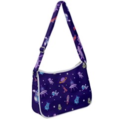 Space Seamless Pattern Zip Up Shoulder Bag