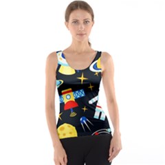 Space Seamless Pattern Cartoon Art Women s Basic Tank Top by Hannah976