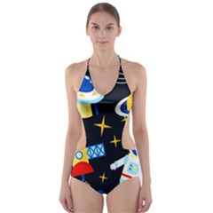 Space Seamless Pattern Cartoon Art Cut-out One Piece Swimsuit by Hannah976