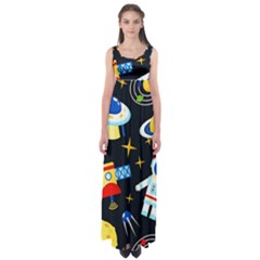 Space Seamless Pattern Cartoon Art Empire Waist Maxi Dress by Hannah976