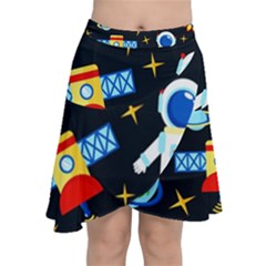 Space Seamless Pattern Cartoon Art Chiffon Wrap Front Skirt by Hannah976