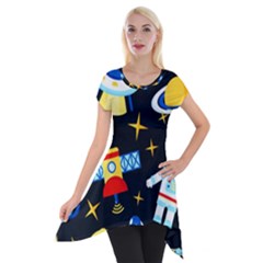 Space Seamless Pattern Cartoon Art Short Sleeve Side Drop Tunic by Hannah976