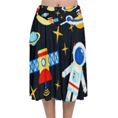 Space Seamless Pattern Cartoon Art Velvet Flared Midi Skirt by Hannah976