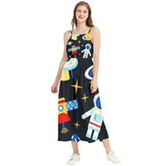 Space Seamless Pattern Cartoon Art Boho Sleeveless Summer Dress by Hannah976