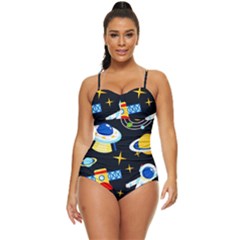 Space Seamless Pattern Cartoon Art Retro Full Coverage Swimsuit by Hannah976