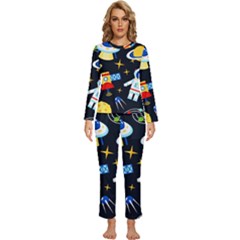 Space Seamless Pattern Cartoon Art Womens  Long Sleeve Lightweight Pajamas Set by Hannah976