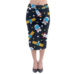 Seamless Adventure Space Vector Pattern Background Midi Pencil Skirt by Hannah976