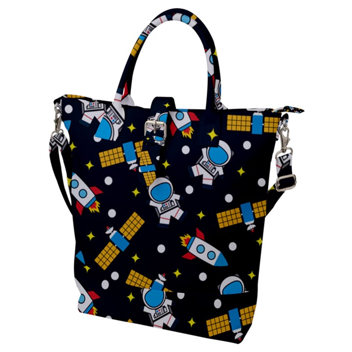 Seamless Adventure Space Vector Pattern Background Buckle Top Tote Bag