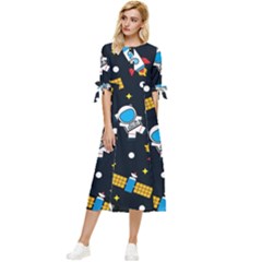 Seamless Adventure Space Vector Pattern Background Bow Sleeve Chiffon Midi Dress by Hannah976