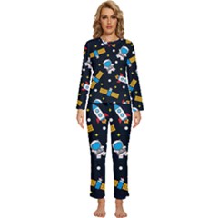 Seamless Adventure Space Vector Pattern Background Womens  Long Sleeve Lightweight Pajamas Set by Hannah976