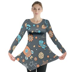 Space Seamless Pattern Art Long Sleeve Tunic  by Hannah976