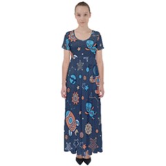 Space Seamless Pattern Art High Waist Short Sleeve Maxi Dress by Hannah976