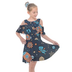 Space Seamless Pattern Art Kids  Shoulder Cutout Chiffon Dress by Hannah976