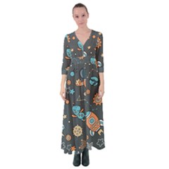 Space Seamless Pattern Art Button Up Maxi Dress by Hannah976