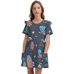 Space Seamless Pattern Art Kids  Frilly Sleeves Pocket Dress by Hannah976