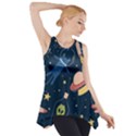 Seamless Pattern With Funny Aliens Cat Galaxy Side Drop Tank Tunic View1