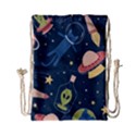 Seamless Pattern With Funny Aliens Cat Galaxy Drawstring Bag (Small) View1