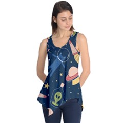 Seamless Pattern With Funny Aliens Cat Galaxy Sleeveless Tunic by Hannah976