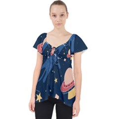 Seamless Pattern With Funny Aliens Cat Galaxy Lace Front Dolly Top by Hannah976