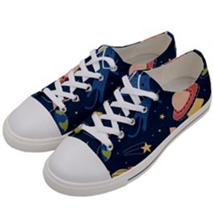 Seamless Pattern With Funny Aliens Cat Galaxy Men s Low Top Canvas Sneakers by Hannah976