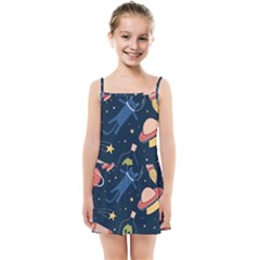 Seamless Pattern With Funny Aliens Cat Galaxy Kids  Summer Sun Dress by Hannah976