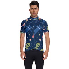 Seamless Pattern With Funny Aliens Cat Galaxy Men s Short Sleeve Cycling Jersey by Hannah976