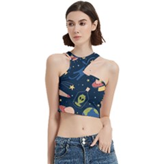 Seamless Pattern With Funny Aliens Cat Galaxy Cut Out Top