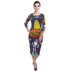 Vector Flat Space Design Background Quarter Sleeve Midi Velour Bodycon Dress by Hannah976