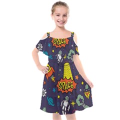 Vector Flat Space Design Background Kids  Cut Out Shoulders Chiffon Dress by Hannah976