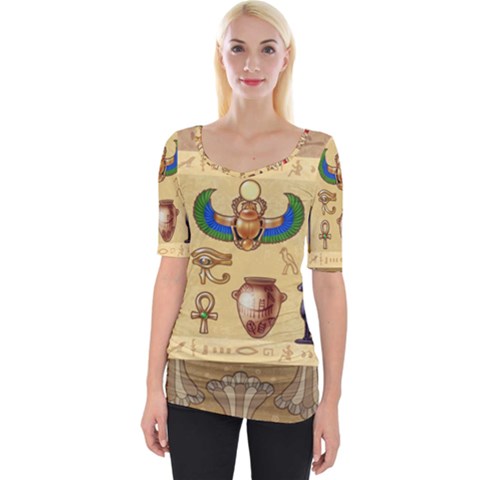 Egypt Horizontal Illustration Wide Neckline T-shirt by Hannah976