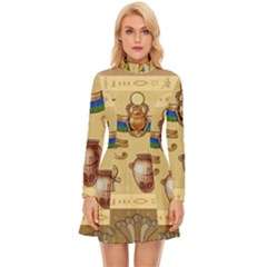 Egypt Horizontal Illustration Long Sleeve Velour Longline Dress by Hannah976