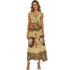 Egypt Horizontal Illustration V-neck Sleeveless Loose Fit Overalls by Hannah976