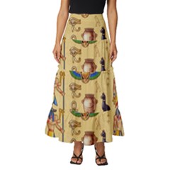 Egypt Horizontal Illustration Tiered Ruffle Maxi Skirt by Hannah976