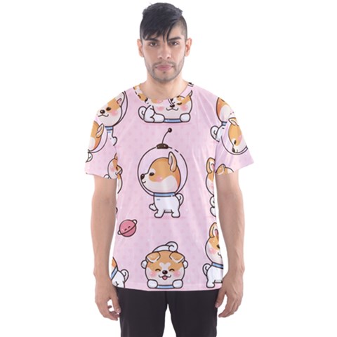 Set Kawaii Smile Japanese Dog Akita Inu Cartoon Men s Sport Mesh T-shirt by Hannah976