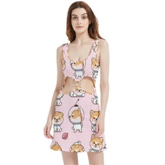 Set Kawaii Smile Japanese Dog Akita Inu Cartoon Velour Cutout Dress by Hannah976