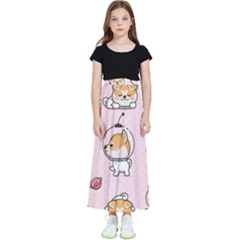 Set Kawaii Smile Japanese Dog Akita Inu Cartoon Kids  Flared Maxi Skirt by Hannah976