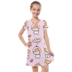 Set Kawaii Smile Japanese Dog Akita Inu Cartoon Kids  Cross Web Dress by Hannah976