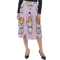 Set Kawaii Smile Japanese Dog Akita Inu Cartoon Classic Velour Midi Skirt  by Hannah976