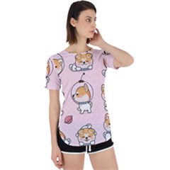 Set Kawaii Smile Japanese Dog Akita Inu Cartoon Perpetual Short Sleeve T-shirt by Hannah976