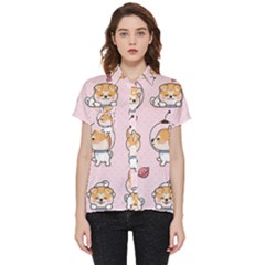 Set Kawaii Smile Japanese Dog Akita Inu Cartoon Short Sleeve Pocket Shirt by Hannah976