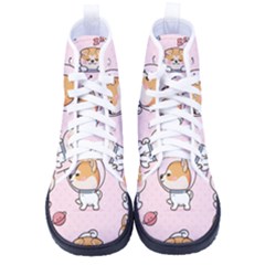 Set Kawaii Smile Japanese Dog Akita Inu Cartoon Women s High-top Canvas Sneakers by Hannah976