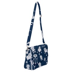 White Robot Blue Seamless Pattern Shoulder Bag With Back Zipper by Hannah976