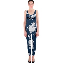 White Robot Blue Seamless Pattern One Piece Catsuit by Hannah976