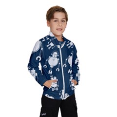 White Robot Blue Seamless Pattern Kids  Windbreaker by Hannah976