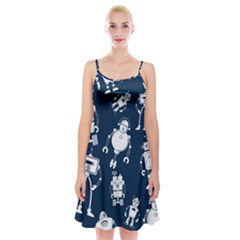 White Robot Blue Seamless Pattern Spaghetti Strap Velvet Dress by Hannah976