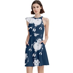 White Robot Blue Seamless Pattern Cocktail Party Halter Sleeveless Dress With Pockets by Hannah976